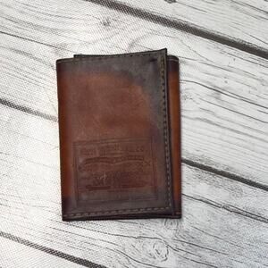 Vintage Levi's Strauss & Co Embossed Brown Leather Trifold Billfold Wallet 70’s